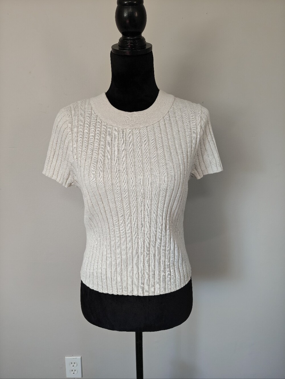 Free People Ivory Cotton Ribbed Short Sleeve Small